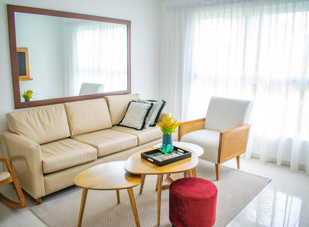 Lounge furniture in an apartment at Beach Apartamentos in Playa Palmera 